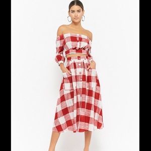 NWT L’atiste red gingham crop top & midi set Sz L